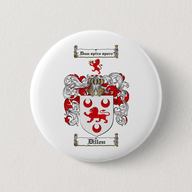 DILLON FAMILY CREST -  DILLON COAT OF ARMS PINBACK BUTTON (Front)