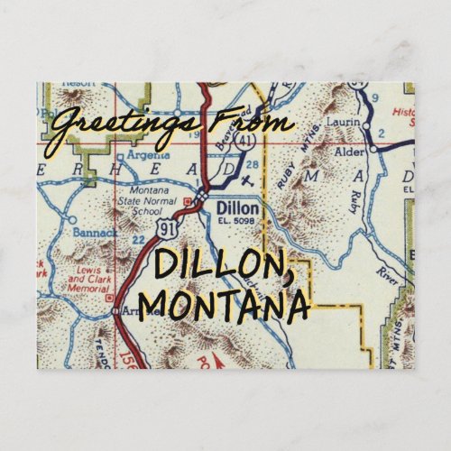 Dillon MT Vintage Map Postcard