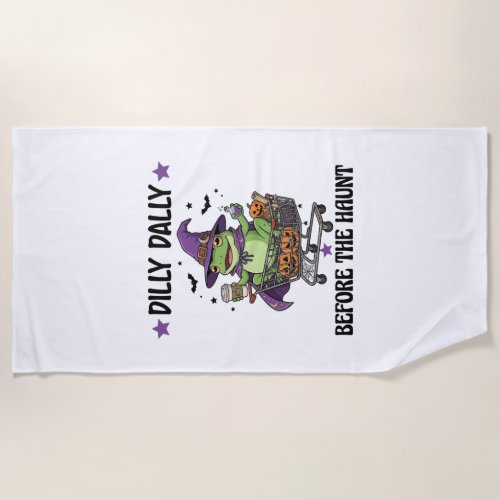 Dilly Dally Before Haunt Frog Halloween Shopping C Beach Towel