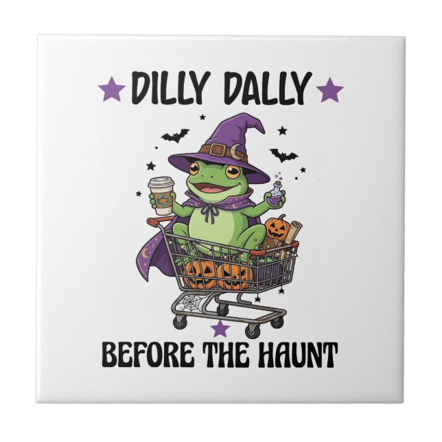 Dilly Dally Before Haunt Frog Halloween Shopping C Ceramic Tile (Front)