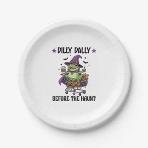 Dilly Dally Before Haunt Frog Halloween Shopping C Paper Plates