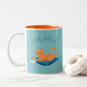 Dilly Dallying Orange Cat Two-Tone Coffee Mug