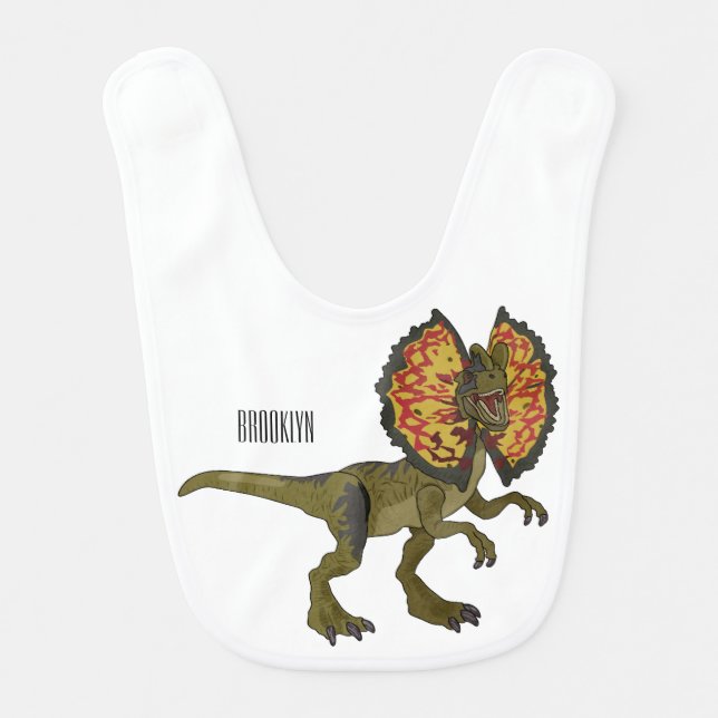 Dilophosaurus cartoon illustration baby bib (Front)