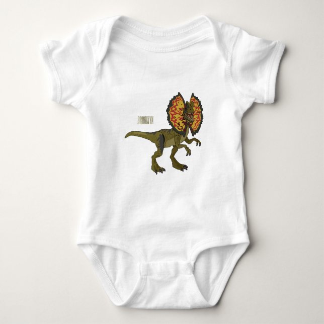 Dilophosaurus cartoon illustration baby bodysuit (Front)