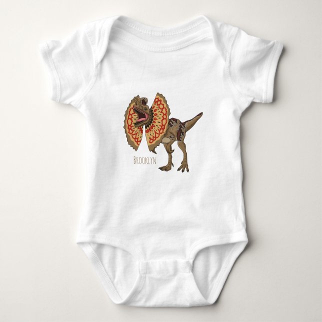 Dilophosaurus cartoon illustration  baby bodysuit (Front)