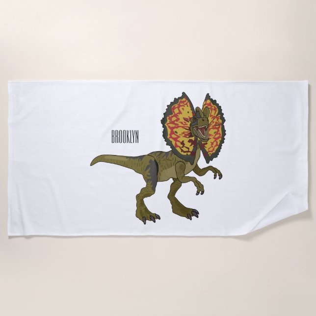 Dilophosaurus cartoon illustration beach towel (Front)