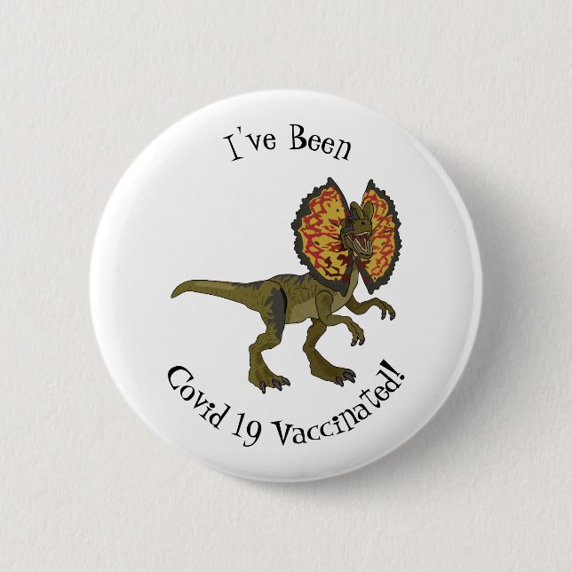 Dilophosaurus cartoon illustration button (Front)