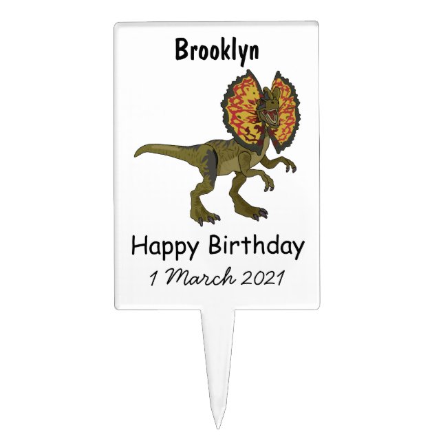 Dilophosaurus cartoon illustration cake topper (Front)