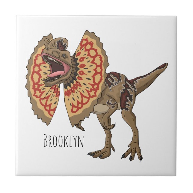 Dilophosaurus cartoon illustration ceramic tile (Front)