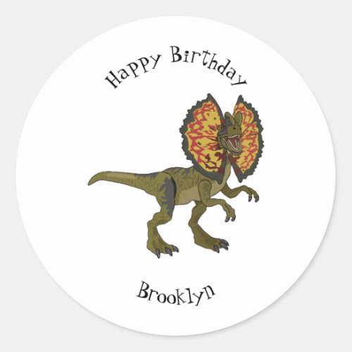 Dilophosaurus cartoon illustration classic round sticker