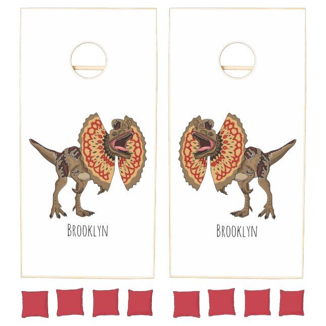 Dilophosaurus cartoon illustration cornhole set (Set)