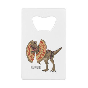 Dilophosaurus cartoon illustration credit card bottle opener