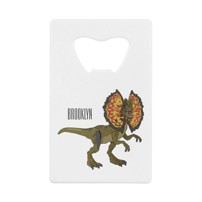 Dilophosaurus cartoon illustration credit card bottle opener (Front)
