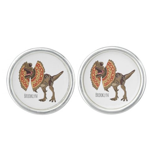 Dilophosaurus cartoon illustration cufflinks