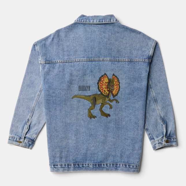 Dilophosaurus cartoon illustration denim jacket (Back)