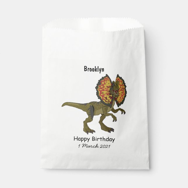 Dilophosaurus cartoon illustration favor bag (Front)