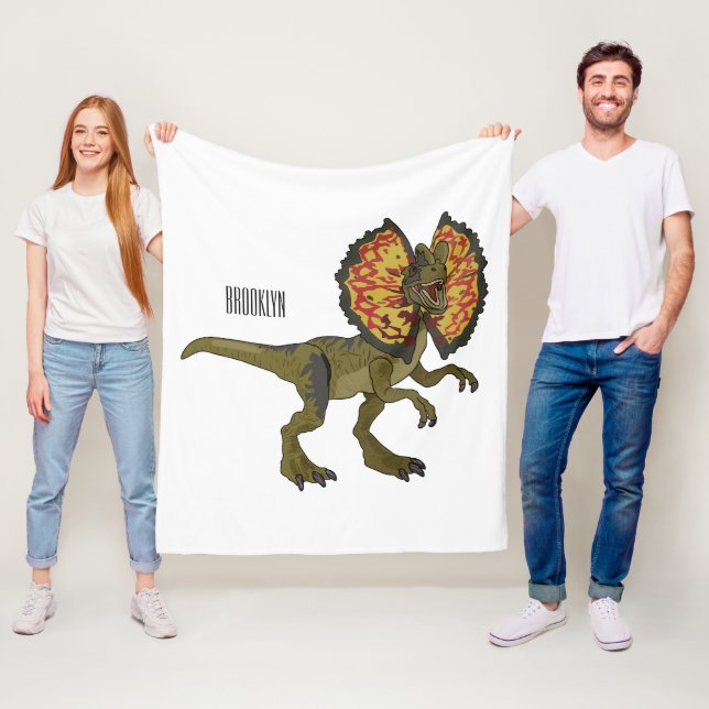 Dilophosaurus cartoon illustration fleece blanket (In Situ)