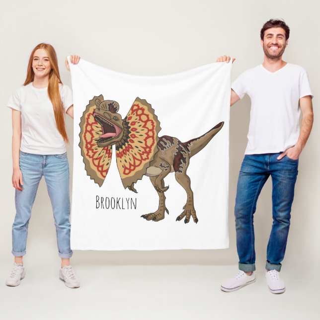 Dilophosaurus cartoon illustration fleece blanket (In Situ)