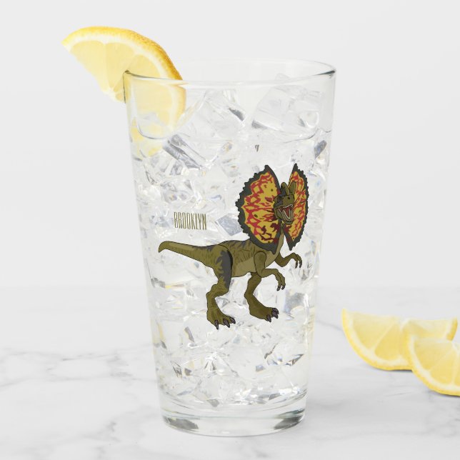 Dilophosaurus cartoon illustration glass (Front Ice)