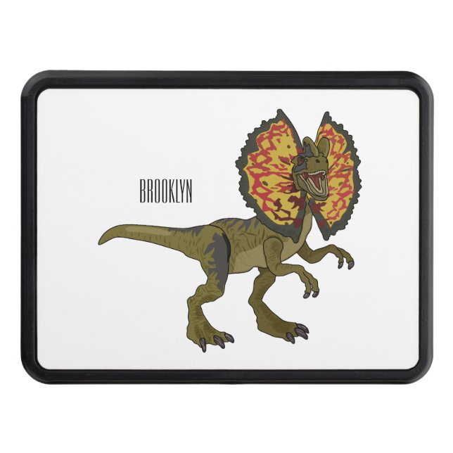Dilophosaurus cartoon illustration hitch cover (Front)