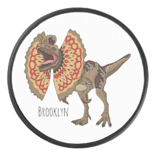 Dilophosaurus cartoon illustration hockey puck