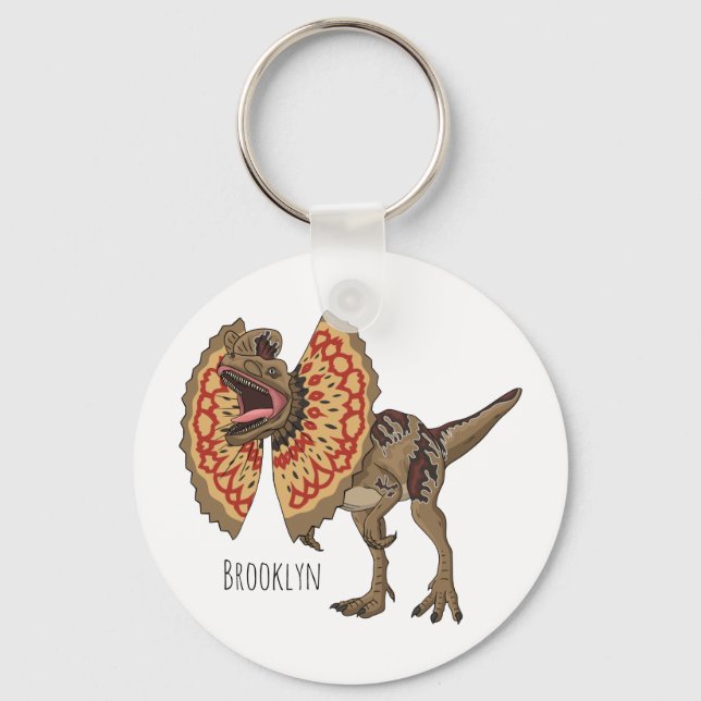 Dilophosaurus cartoon illustration keychain (Front)