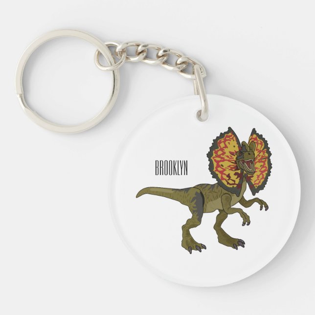 Dilophosaurus cartoon illustration keychain (Front)