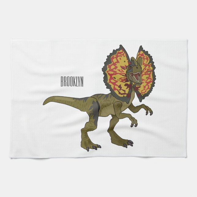 Dilophosaurus cartoon illustration kitchen towel (Horizontal)