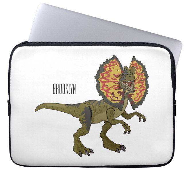 Dilophosaurus cartoon illustration laptop sleeve (Front)