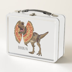 Dilophosaurus cartoon illustration metal lunch box