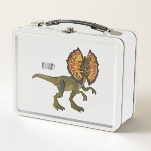 Dilophosaurus cartoon illustration metal lunch box