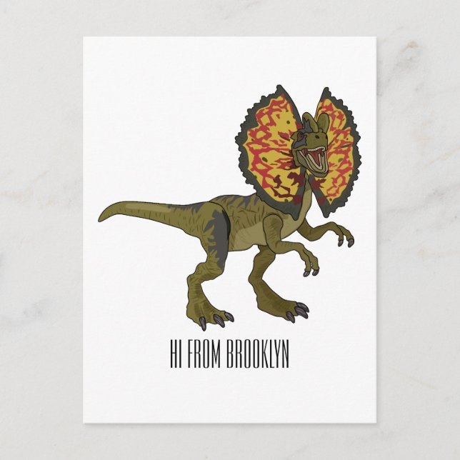 Dilophosaurus cartoon illustration postcard (Front)