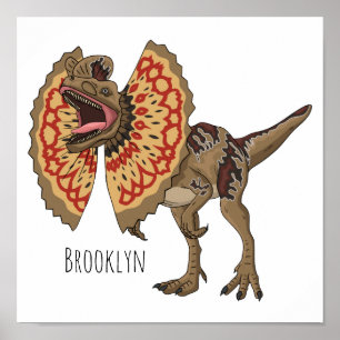 Dilophosaurus cartoon illustration poster