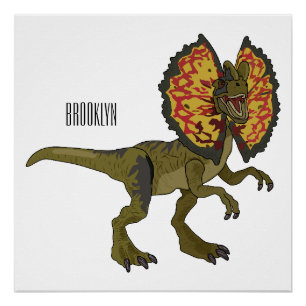 Dilophosaurus cartoon illustration poster