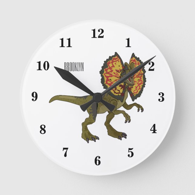 Dilophosaurus cartoon illustration round clock (Front)