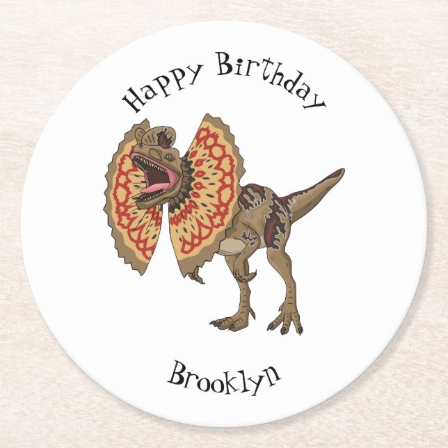 Dilophosaurus cartoon illustration  round paper coaster (Front)