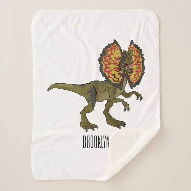 Dilophosaurus cartoon illustration sherpa blanket (Front)