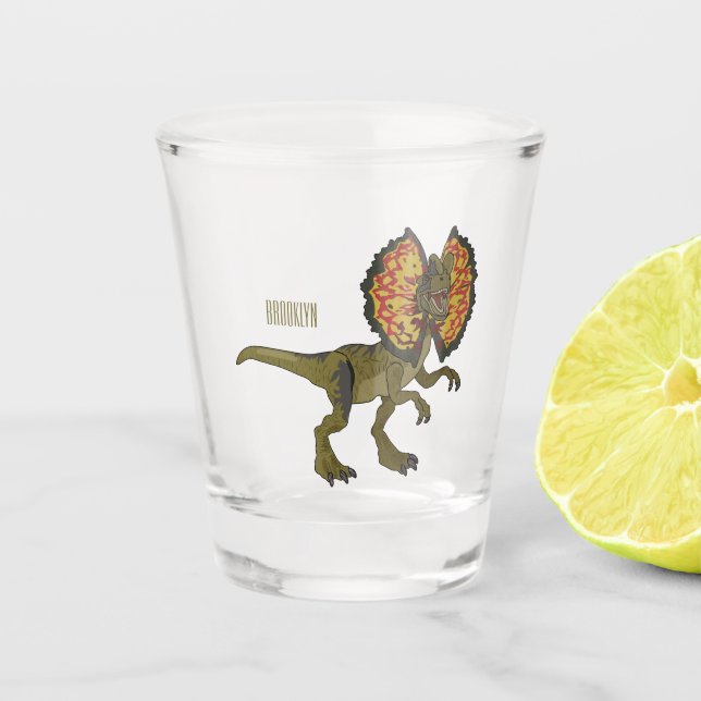 Dilophosaurus cartoon illustration shot glass (Front)