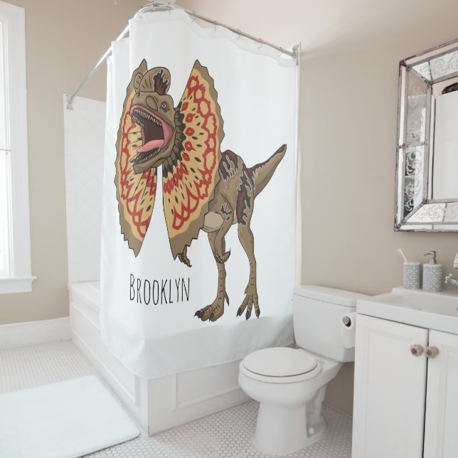 Dilophosaurus cartoon illustration  shower curtain (In Situ)