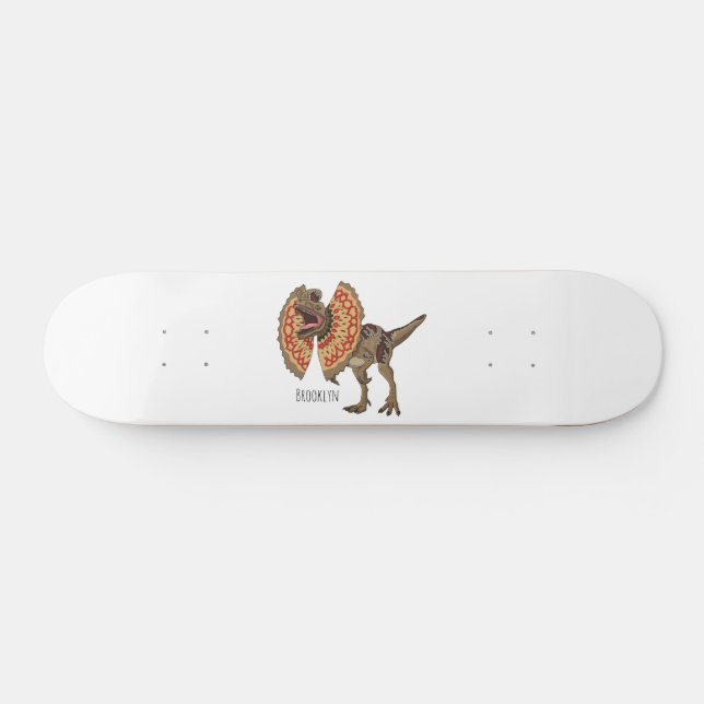Dilophosaurus cartoon illustration skateboard (Horz)