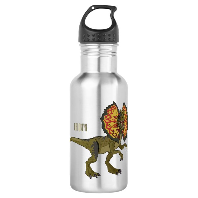 Dilophosaurus cartoon illustration stainless steel water bottle (Front)