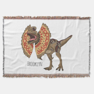 Dilophosaurus cartoon illustration throw blanket