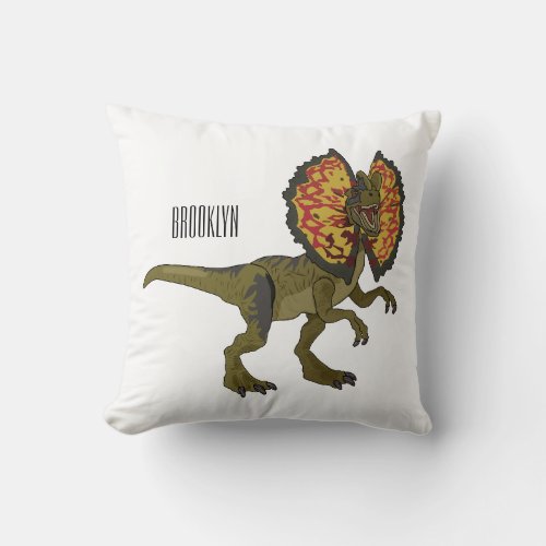 Dilophosaurus cartoon illustration throw pillow