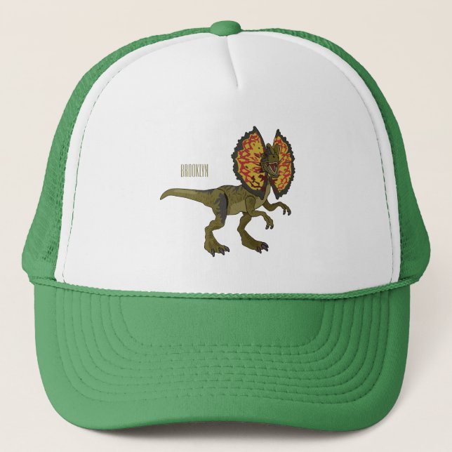 Dilophosaurus cartoon illustration trucker hat (Front)
