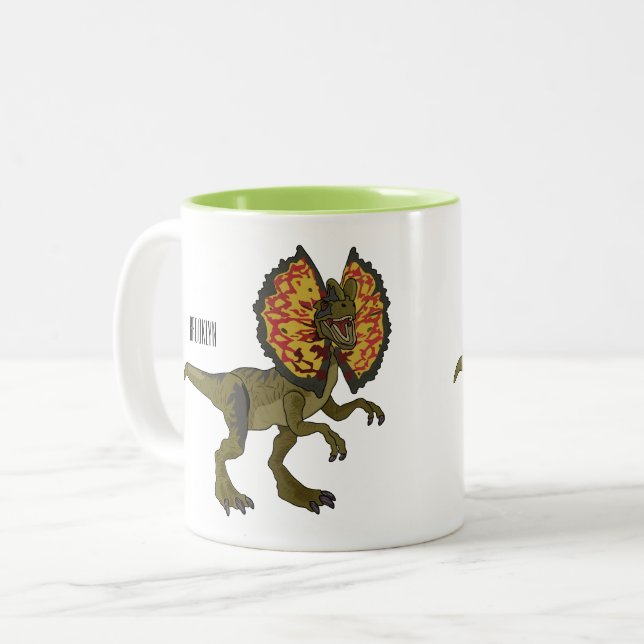 Dilophosaurus cartoon illustration Two-Tone coffee mug (Front Left)