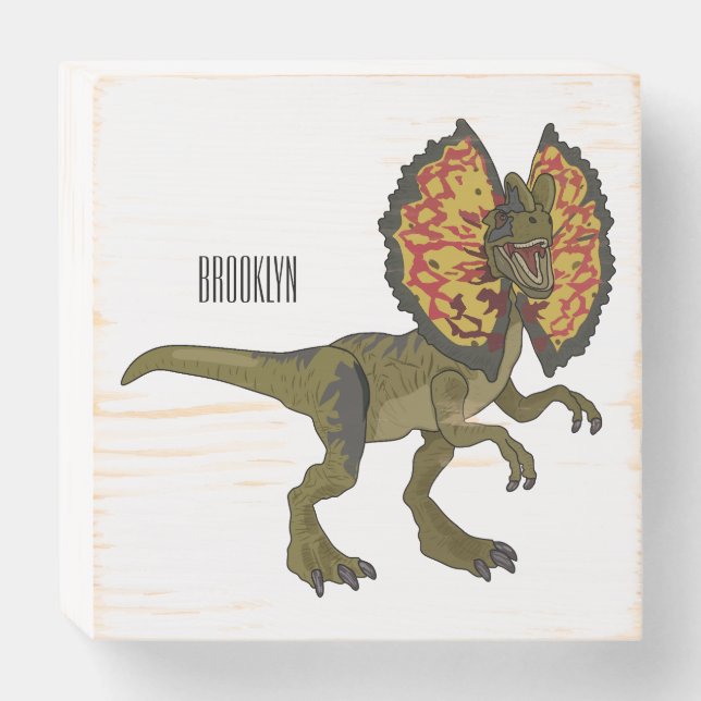 Dilophosaurus cartoon illustration wooden box sign (Front Horizontal)