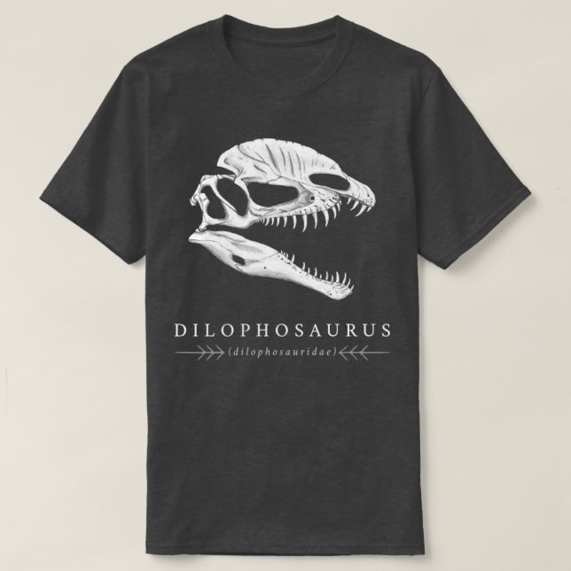 Dilophosaurus dinosaur skull T-Shirt (Design Front)