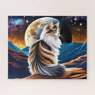 Dilute Calico Cat and Desert Moon Jigsaw Puzzle
