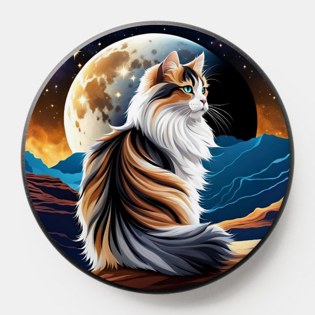 Dilute Calico Cat and Desert Moon PopSocket (Popsocket)