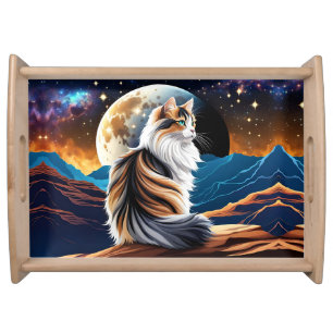 Dilute Calico Cat and Desert Moon Serving Tray